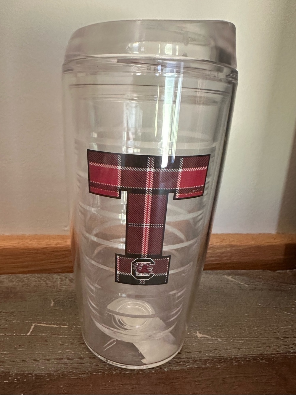 Gamecocks tumbler cup spill proof lid initial T university South Carolina